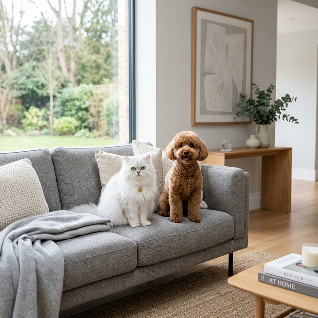 Happy Poodle and Cat